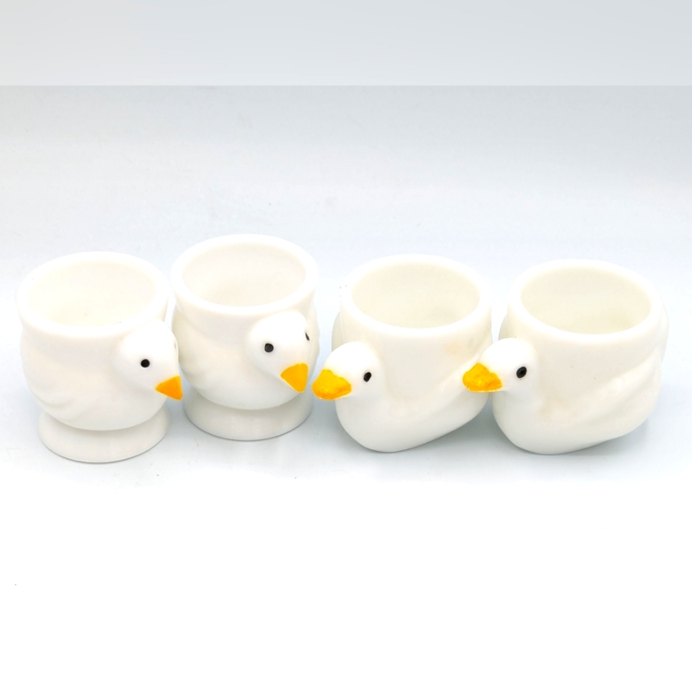 Vintage Set of 4 Opalex Milk Glass Egg Cups Made in France